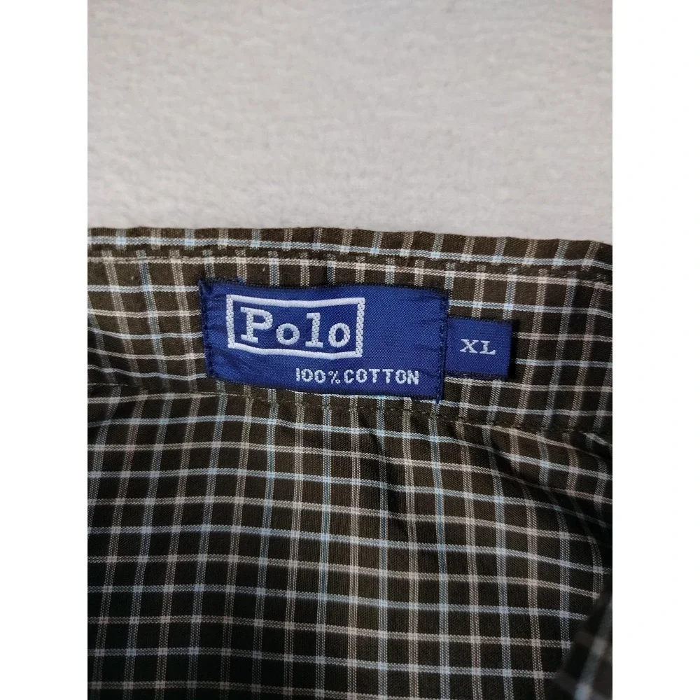 Polo Ralph Lauren Shirt Mens XL Brown Check Short Sleeve Button Down Casual